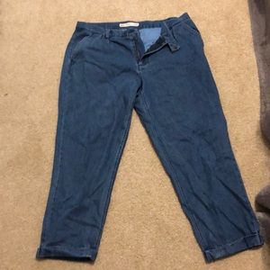 Pleated chambray crops